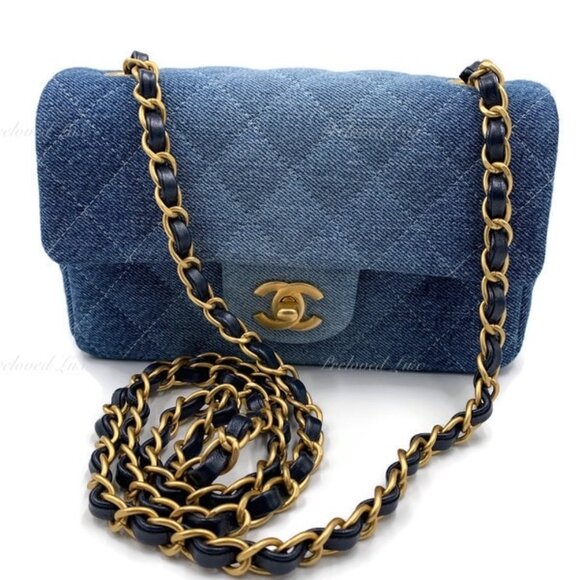 Authentic CHANEL Classic Two-Tone Denim Mini Rectangular  Flap Bag GHW - Picture 4 of 13